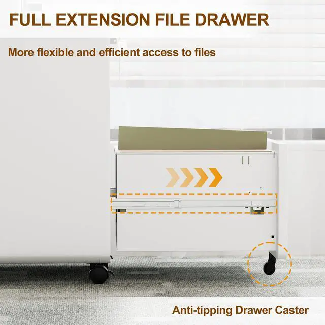 Alt view image 5 of 7 - 2 Drawer Mobile File Cabinet with Lock, 4 Keys and 25 Letter File Folders | Heavy-Duty Steel Rolling Filing Cabinet Pre-Assembled Under Desk for Home Office Letters/Legal/A4 Hanging File Folders