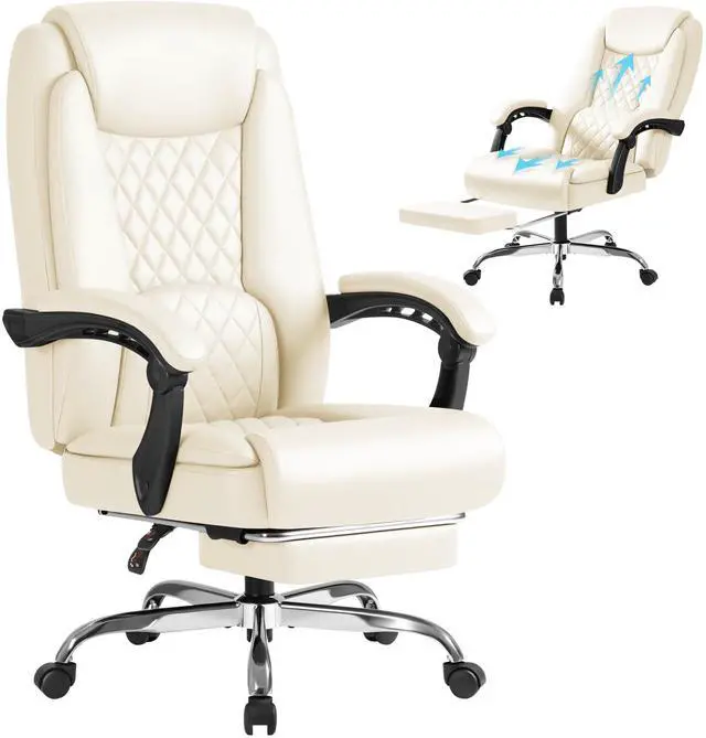 Main image of Office Chair with Footrest Ergonomic High Back Design Executive Computer Desk Chair400lbs, 90-135° Reclining Leather Home Office Desk Chairs Swivel Task Chairs with Wheels (Beige)