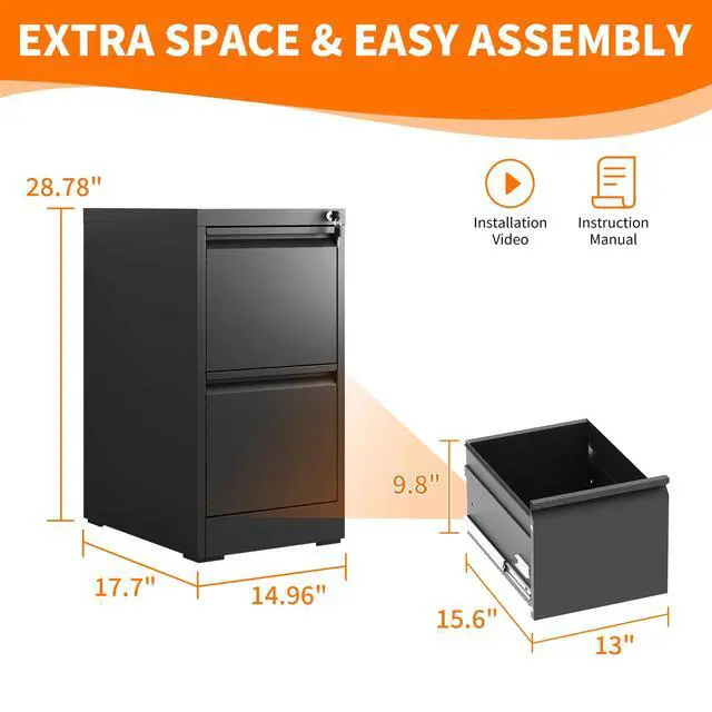 Alt view image 3 of 6 - Metal File Cabinet with Drawer Heavy Duty Locking File Cabinets | Home Office Steel Filing Cabinet Vertical File Cabinets for Legal/Letter Size File,Assembly Required