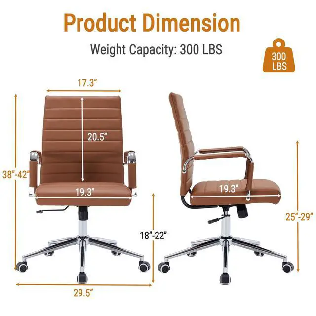 Alt view image 2 of 7 - Office Desk Chairs with Wheels, Executive Swivel Rolling Faux Leather Computer Chair with Comfortable Lumbar Support for Home Office(Mid Back, Brown)