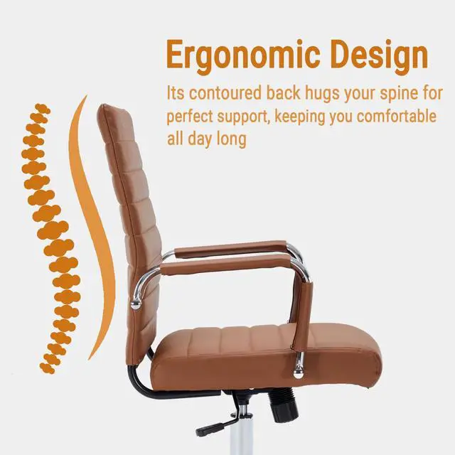 Alt view image 5 of 7 - Office Desk Chairs with Wheels, Executive Swivel Rolling Faux Leather Computer Chair with Comfortable Lumbar Support for Home Office(Mid Back, Brown)