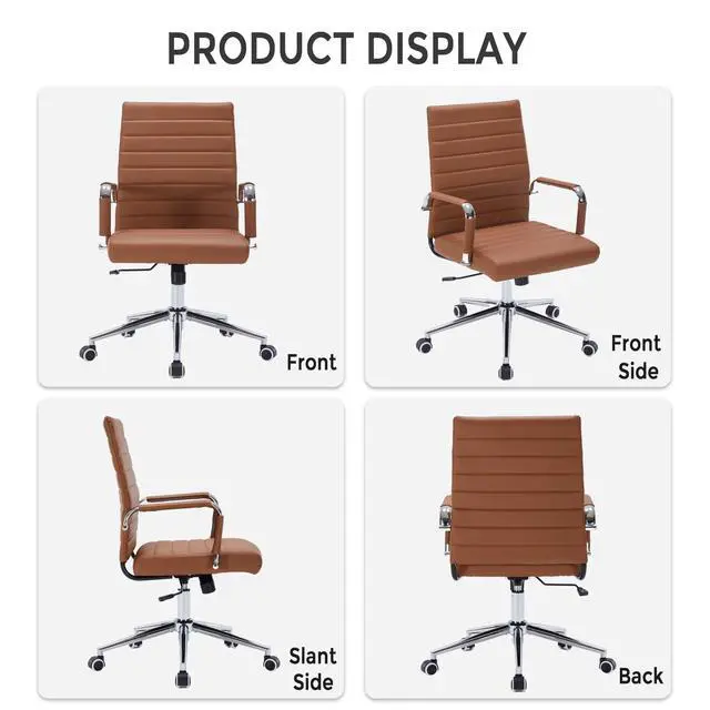 Alt view image 6 of 7 - Office Desk Chairs with Wheels, Executive Swivel Rolling Faux Leather Computer Chair with Comfortable Lumbar Support for Home Office(Mid Back, Brown)