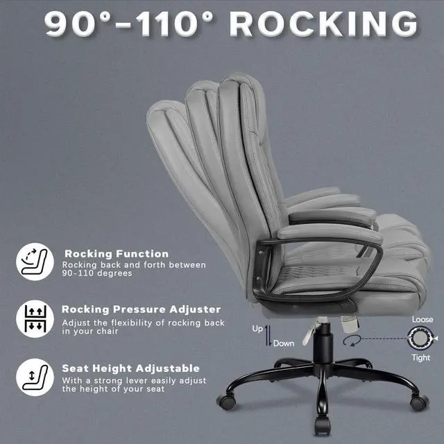 Alt view image 6 of 7 - Home Office Executive Desk Chair, High Back PU Leather Chair, Height Adjustable Swivel Computer Chair with Padded Armrest, Grey