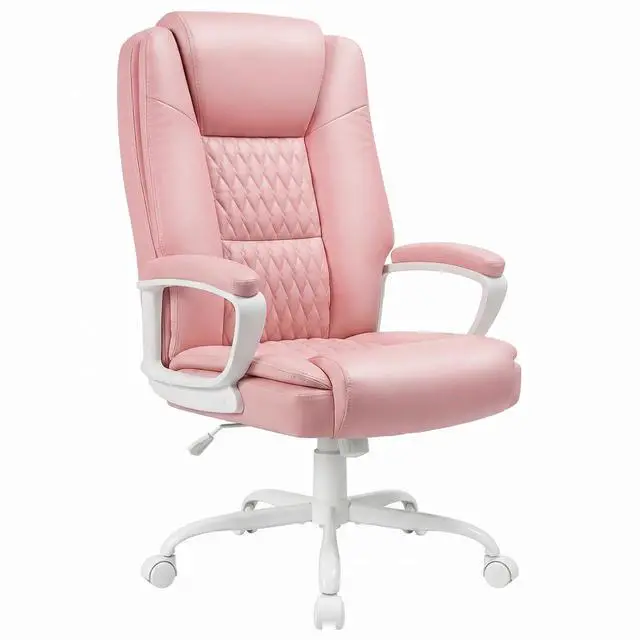 Main image of Home Office Executive Desk Chair, High Back PU Leather Chair, Height Adjustable Swivel Computer Chair with Padded Armrest, Pink