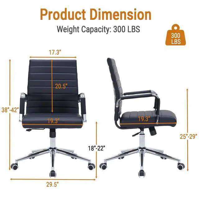 Alt view image 2 of 7 - Ergonomic Office Chair, Executive PU Leather Desk Chair with Adjustable Lumbar Support and Smooth-Rolling Wheels for Home Office Conference Room, Mid Back, Black