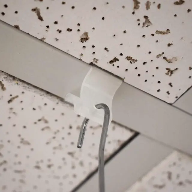 Alt view image 2 of 6 - Drop Ceiling Grid Clip Snap On Sign Hangers with 3/16" Hole, Includes 12" H Metal Double C Hooks, 10 Pack