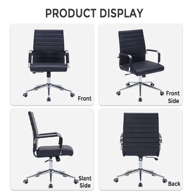 Alt view image 6 of 7 - Ergonomic Office Chair, Executive PU Leather Desk Chair with Adjustable Lumbar Support and Smooth-Rolling Wheels for Home Office Conference Room, Mid Back, Black