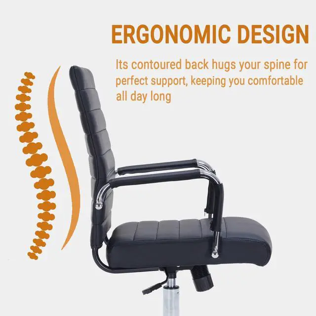 Alt view image 4 of 7 - Ergonomic Office Chair, Executive PU Leather Desk Chair with Adjustable Lumbar Support and Smooth-Rolling Wheels for Home Office Conference Room, Mid Back, Black