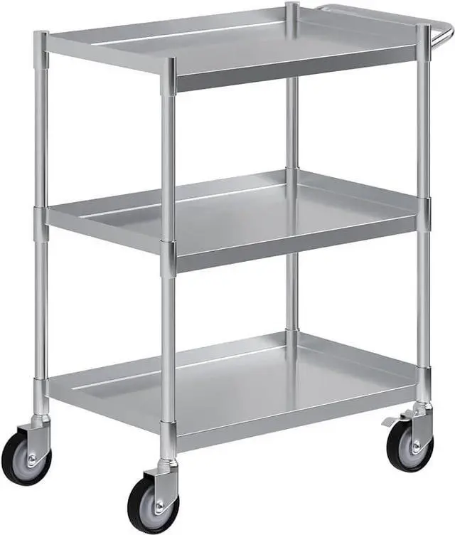 Main image of 3 Shelf Stainless Steel Tubular Utility Cart | Metal Utility Cart on Wheels with Handle | NSF Certified | (15" Wide X 24" Long X 33" High)