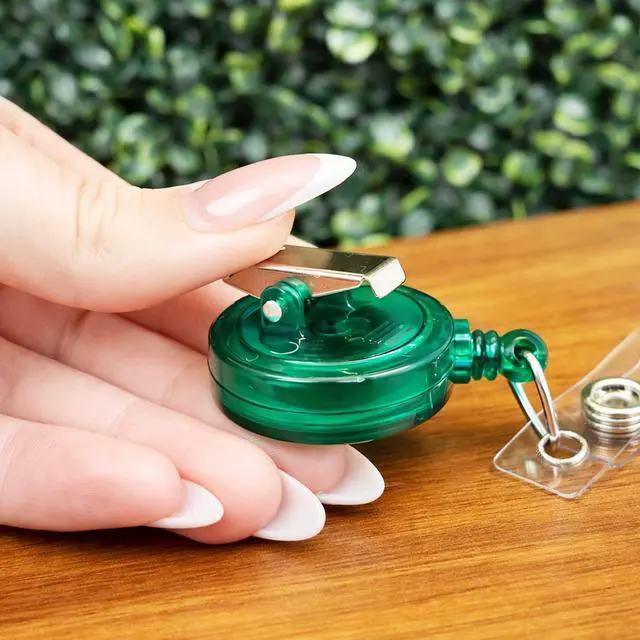 Alt view image 3 of 4 - Bulk 25 Pack - Green Translucent Retractable ID Badge Reels with Alligator Swivel Clip - Bulk Badge Holder Blanks with Swivel Clips for Nurses, Teacher, and Office Employees by Specialist (Green)