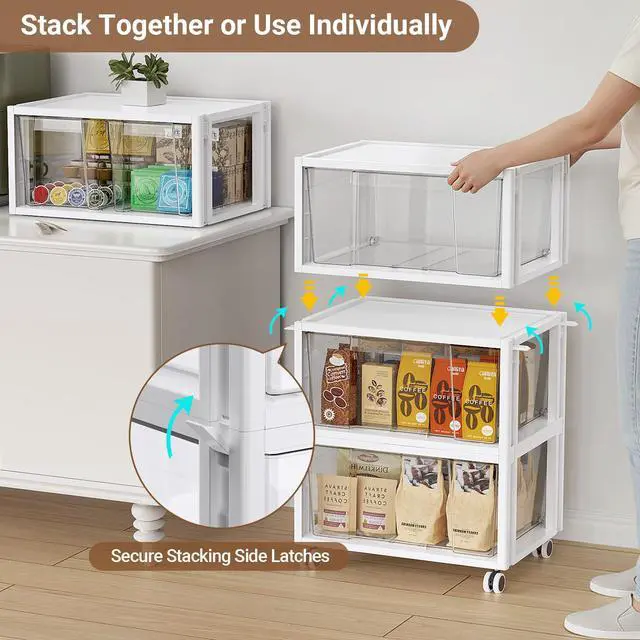 Alt view image 2 of 7 - Stackable Storage Drawer Carts, Extra Large Bins 3 Tier 6 Drawers | Smooth Pull-Out Drawers, Clear Plastic Drawer with 3 Set Wheels For Home Office Bedroom Bathroom Art Crafts Under Desk