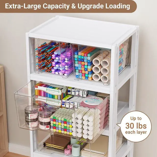 Alt view image 3 of 7 - Stackable Storage Drawer Carts, Extra Large Bins 3 Tier 6 Drawers | Smooth Pull-Out Drawers, Clear Plastic Drawer with 3 Set Wheels For Home Office Bedroom Bathroom Art Crafts Under Desk