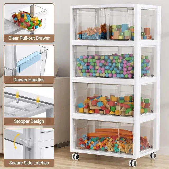Alt view image 5 of 7 - Stackable Storage Drawer Carts, Extra Large Bins 3 Tier 6 Drawers | Smooth Pull-Out Drawers, Clear Plastic Drawer with 3 Set Wheels For Home Office Bedroom Bathroom Art Crafts Under Desk