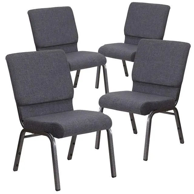 Alt view image 3 of 7 - Dark Gray 18.5" W Stacking Church Chair, 4-Pack | Stackable, Silver Vein Frame, Fabric Upholstery
