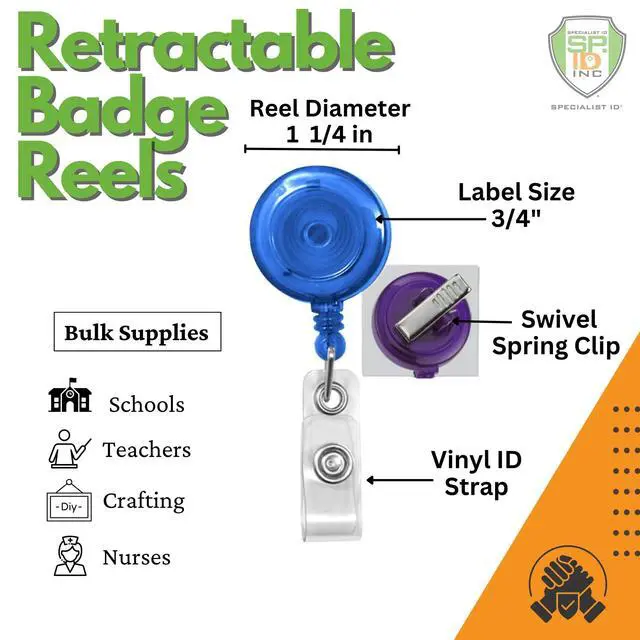 Alt view image 2 of 6 - Bulk 25 Pack - Purple Translucent Retractable ID Badge Reels with Alligator Swivel Clip - Bulk Badge Holder Blanks with Swivel Clips for Nurses, Teacher, and Office Employees by Specialist (Purple)