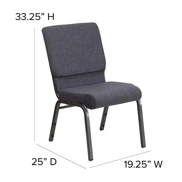 Alt view image 2 of 7 - Dark Gray 18.5" W Stacking Church Chair, 4-Pack | Stackable, Silver Vein Frame, Fabric Upholstery