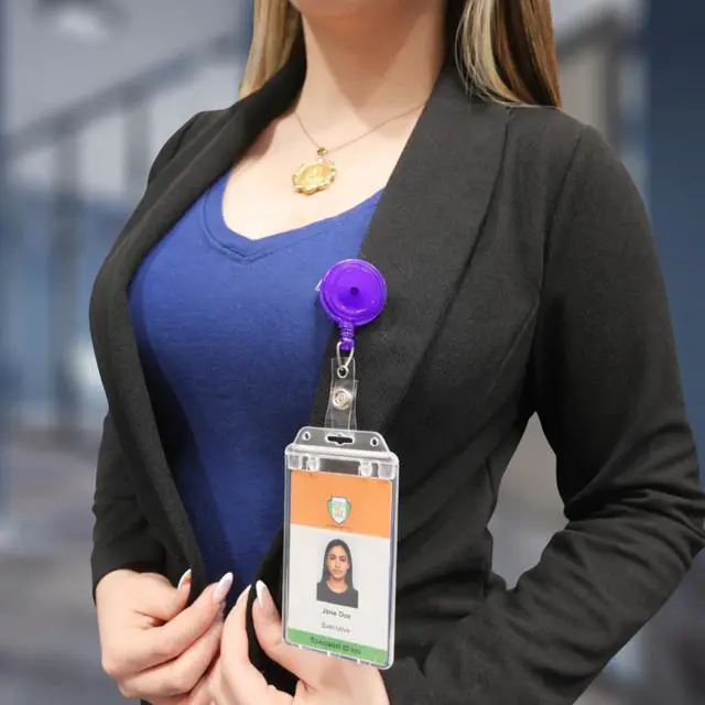 Alt view image 3 of 6 - Bulk 25 Pack - Purple Translucent Retractable ID Badge Reels with Alligator Swivel Clip - Bulk Badge Holder Blanks with Swivel Clips for Nurses, Teacher, and Office Employees by Specialist (Purple)