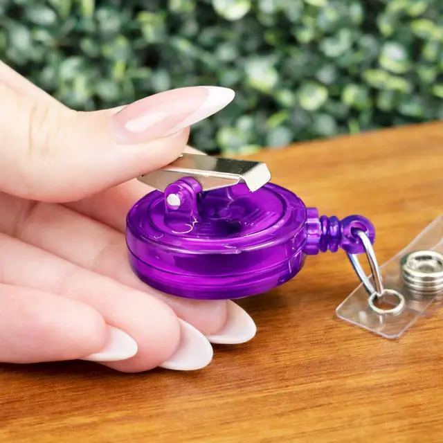 Alt view image 4 of 6 - Bulk 25 Pack - Purple Translucent Retractable ID Badge Reels with Alligator Swivel Clip - Bulk Badge Holder Blanks with Swivel Clips for Nurses, Teacher, and Office Employees by Specialist (Purple)