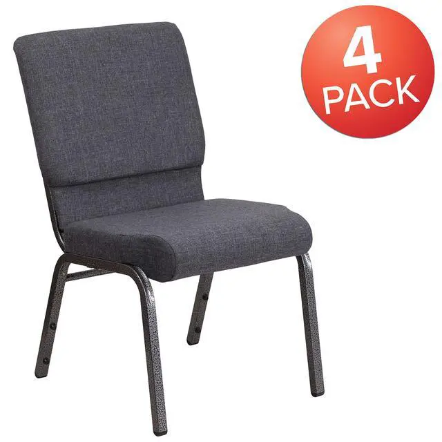 Alt view image 7 of 7 - Dark Gray 18.5" W Stacking Church Chair, 4-Pack | Stackable, Silver Vein Frame, Fabric Upholstery