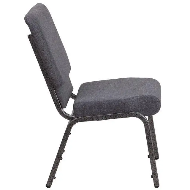 Alt view image 6 of 7 - Dark Gray 18.5" W Stacking Church Chair, 4-Pack | Stackable, Silver Vein Frame, Fabric Upholstery