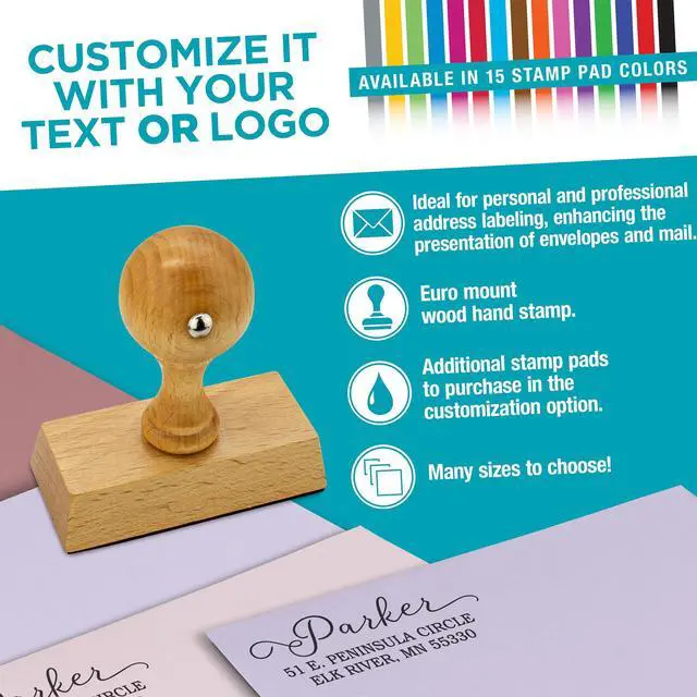 Alt view image 2 of 4 - Personalized Business Custom Rectangular Wood Hand Logo ot Text Stamp - Choose from 15 Ink Colors