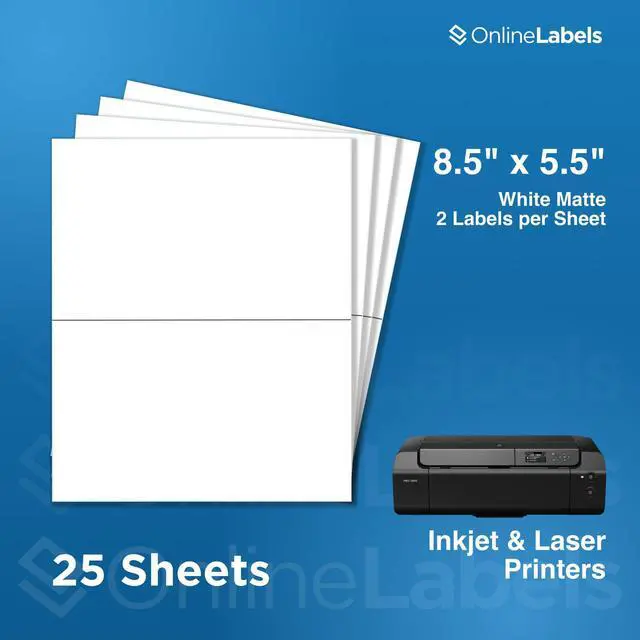 Alt view image 2 of 7 - 8.5 x 5.5 Half-Sheet Shipping Labels - Permanent, White Matte - for FBA, FedEx, UPS - Pack of 50 Labels, 25 Sheets - Inkjet/Laser Printers