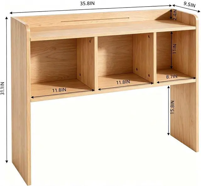 Alt view image 3 of 7 - Desktop Bookshelf, Wooden Desk Hutch with 3 Shelves, 3-Tier Desk Shelf Display Rack, Desk Bookshelf for Dorm Office Home,Countertop Storage Organizer for Computer Desk (Natural Wood Tone)