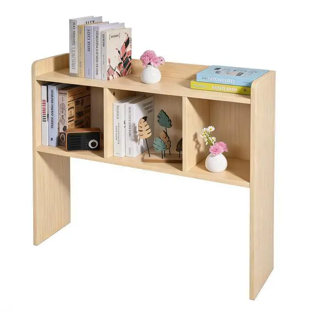 Main image of Desktop Bookshelf, Wooden Desk Hutch with 3 Shelves, 3-Tier Desk Shelf Display Rack, Desk Bookshelf for Dorm Office Home,Countertop Storage Organizer for Computer Desk (Natural Wood Tone)