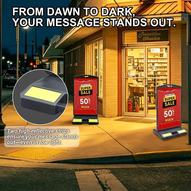 Alt view image 3 of 6 - 24"x36" Sidewalk Sign Board, Double-Sided Heavy Duty Outdoor Large Signboard Portable Stand with Sand Fill Holes, Weather Resistant for Store, Cafés, Weddings, Street advertising