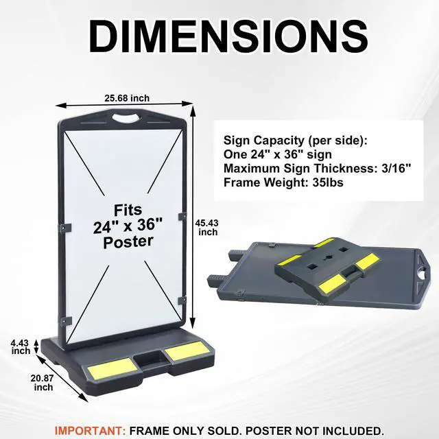 Alt view image 4 of 6 - 24"x36" Sidewalk Sign Board, Double-Sided Heavy Duty Outdoor Large Signboard Portable Stand with Sand Fill Holes, Weather Resistant for Store, Cafés, Weddings, Street advertising