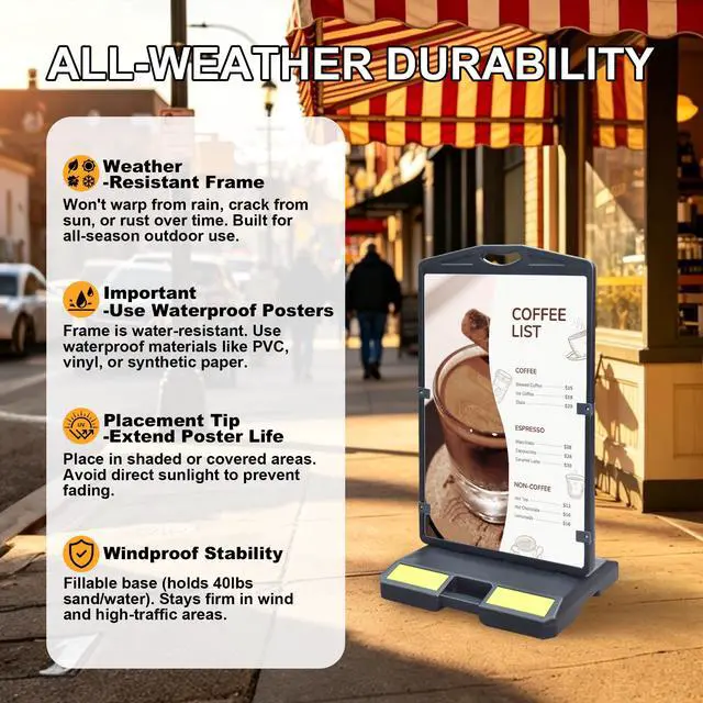 Alt view image 5 of 6 - 24"x36" Sidewalk Sign Board, Double-Sided Heavy Duty Outdoor Large Signboard Portable Stand with Sand Fill Holes, Weather Resistant for Store, Cafés, Weddings, Street advertising