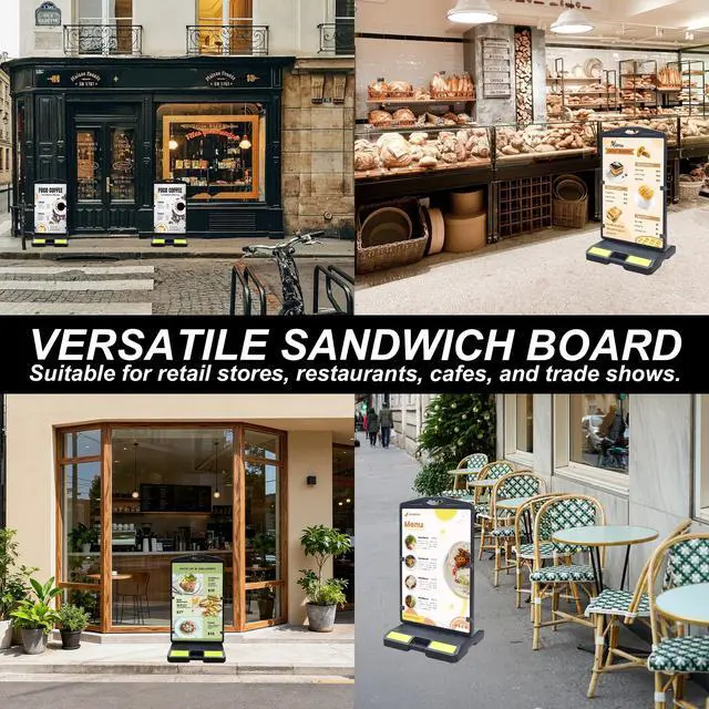 Alt view image 6 of 6 - 24"x36" Sidewalk Sign Board, Double-Sided Heavy Duty Outdoor Large Signboard Portable Stand with Sand Fill Holes, Weather Resistant for Store, Cafés, Weddings, Street advertising