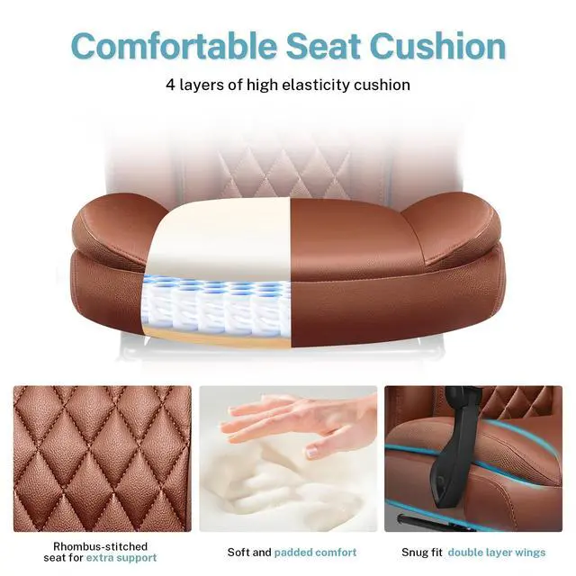 Alt view image 5 of 7 - Executive Leather Office Chair, Big and Tall Office Chair with Footrest Home Office Desk Chairs, Ergonomic Computer Desk Chair with Lumbar Support, Reclining Desk Chair with Adjustable Angle