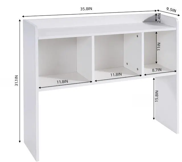 Alt view image 2 of 6 - Desktop Bookshelf, Wooden Desk Hutch with 3 Shelves, 3-Tier Desk Shelf Display Rack, Desk Bookshelf for Dorm Office Home,Countertop Storage Organizer for Computer Desk (White)