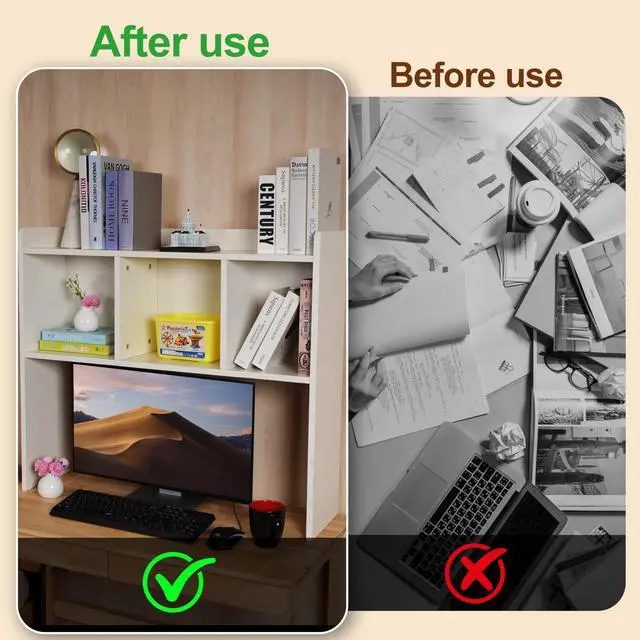 Alt view image 6 of 6 - Desktop Bookshelf, Wooden Desk Hutch with 3 Shelves, 3-Tier Desk Shelf Display Rack, Desk Bookshelf for Dorm Office Home,Countertop Storage Organizer for Computer Desk (White)