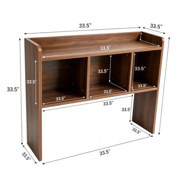 Alt view image 2 of 6 - Desktop Bookshelf, Wooden Desk Hutch with 3 Shelves, 3-Tier Desk Shelf Display Rack, Desk Bookshelf for Dorm Office Home,Countertop Storage Organizer for Computer Desk (Walnut)