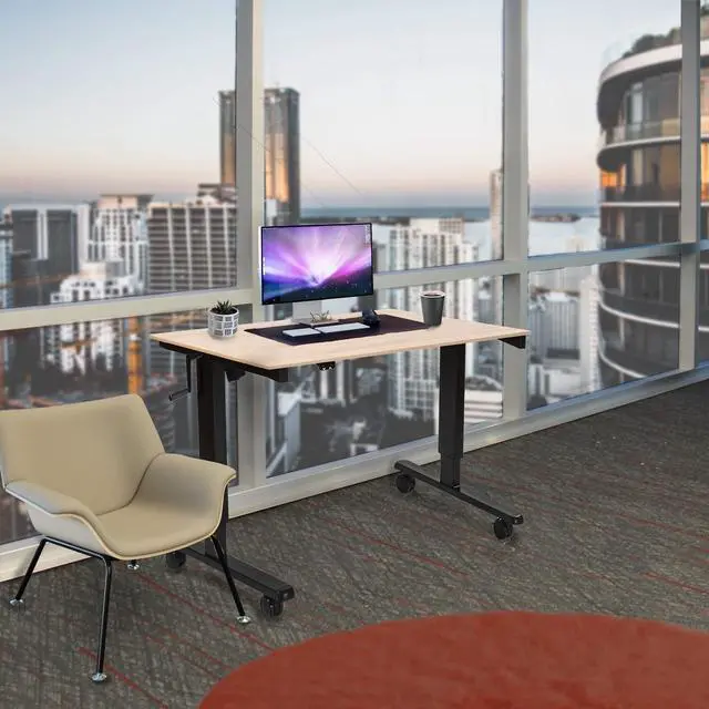Alt view image 2 of 6 - Stand Up Desk Store Crank Adjustable Height Rolling Standing Desk (Black Frame/Natural Walnut Top, 48" Wide)