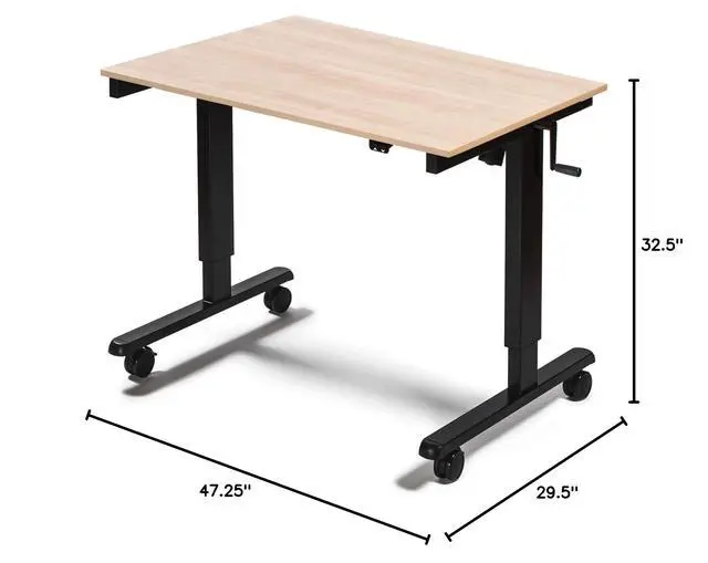 Alt view image 3 of 6 - Stand Up Desk Store Crank Adjustable Height Rolling Standing Desk (Black Frame/Natural Walnut Top, 48" Wide)