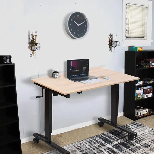 Alt view image 4 of 6 - Stand Up Desk Store Crank Adjustable Height Rolling Standing Desk (Black Frame/Natural Walnut Top, 48" Wide)