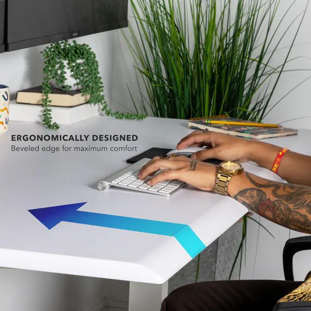 Alt view image 4 of 7 - Premium Tabletop for Sit Stand Desktops (72" Wide, 29.5" Deep, 1" Thick), Extra Wide Standing Desk Top with Beveled Front Edge and Cable Management Cut-Out - Wood Table Top Slab in White