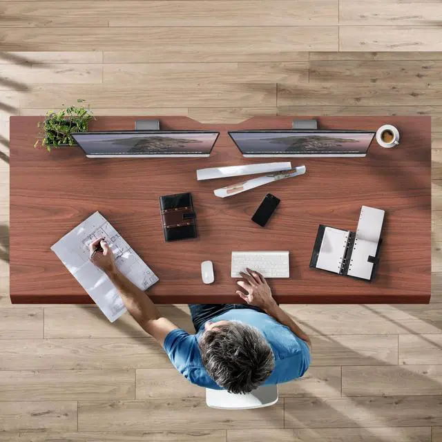Alt view image 2 of 7 - Premium Tabletop for Sit Stand Desktops (72" Wide, 29.5" Deep, 1" Thick), Extra Wide Standing Desk Top with Beveled Front Edge and Cable Management Cut-Out - Wood Table Top Slab in Hazelnut
