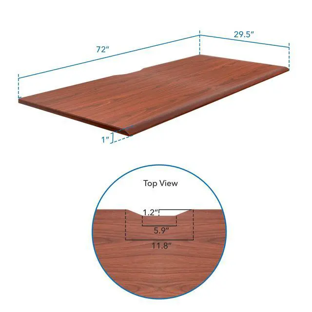 Alt view image 3 of 7 - Premium Tabletop for Sit Stand Desktops (72" Wide, 29.5" Deep, 1" Thick), Extra Wide Standing Desk Top with Beveled Front Edge and Cable Management Cut-Out - Wood Table Top Slab in Hazelnut