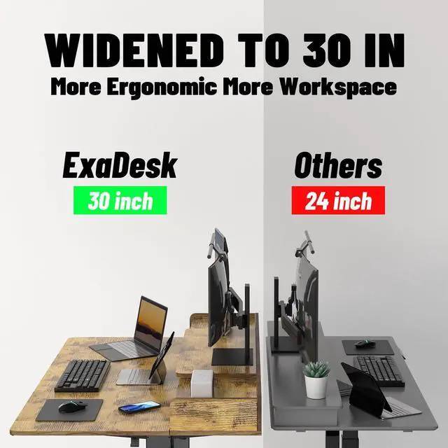 Alt view image 4 of 7 - 55 x 30 Inch Electric Standing Desk with 2 Drawers, Adjustable Height Widened Stand Up Desk with Storage, Sit to Stand Ergonomic Workstation for Home Office, Rustic Brown