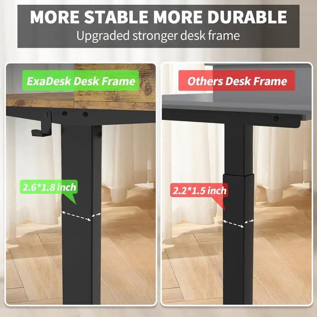 Alt view image 5 of 7 - 48 x 30 Inch Electric Standing Desk with 2 Drawers, Adjustable Height Widened Stand Up Desk with Storage, Sit to Stand Ergonomic Workstation for Home Office, Rustic Brown