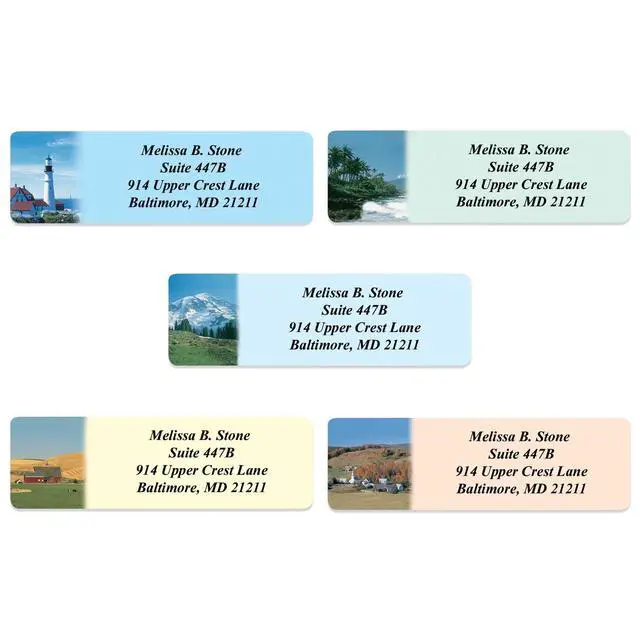 Alt view image 4 of 4 - Scenic America Assorted Designer Rolled Address Labels with Elegant Plastic Dispenser