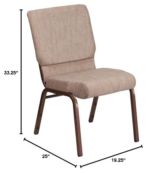 Alt view image 2 of 7 - Beige 18.5" W Stacking Church Chair, 4-Pack | Copper Vein Frame, Fabric Upholstery