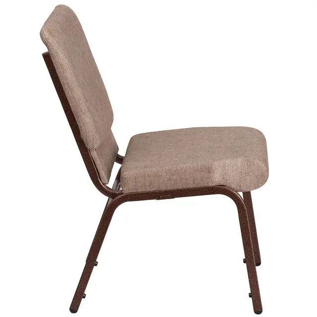 Alt view image 4 of 7 - Beige 18.5" W Stacking Church Chair, 4-Pack | Copper Vein Frame, Fabric Upholstery