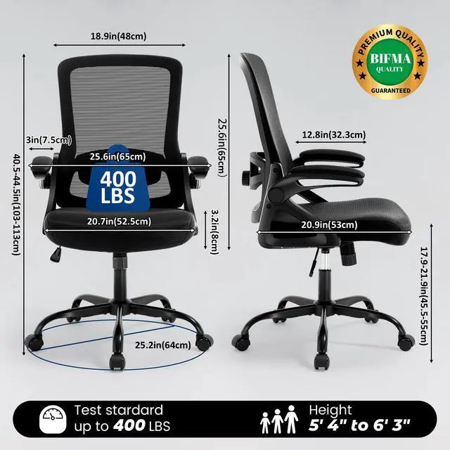 Alt view image 2 of 7 - Executive Office Chair with Adjustable Lumbar Support Flip-Up Arms,Black | Desk Chair Breathable Mesh Comfy Computer Chairs with Flip-up Armrests Executive Task Chair for Adults Home Office,400lbs