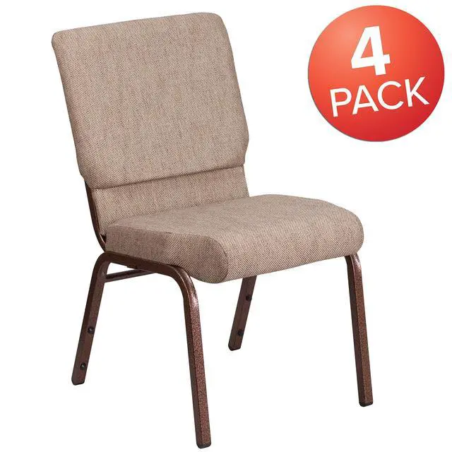 Alt view image 5 of 7 - Beige 18.5" W Stacking Church Chair, 4-Pack | Copper Vein Frame, Fabric Upholstery