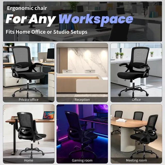Alt view image 7 of 7 - Executive Office Chair with Adjustable Lumbar Support Flip-Up Arms,Black | Desk Chair Breathable Mesh Comfy Computer Chairs with Flip-up Armrests Executive Task Chair for Adults Home Office,400lbs